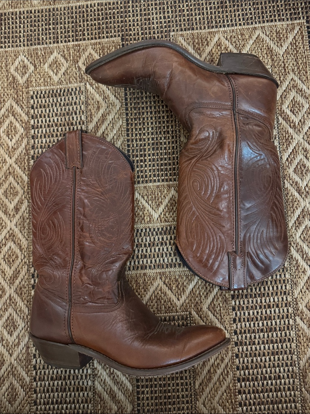 CODE WEST Vintage Leather Cowboy Boots Brown Western Size 7